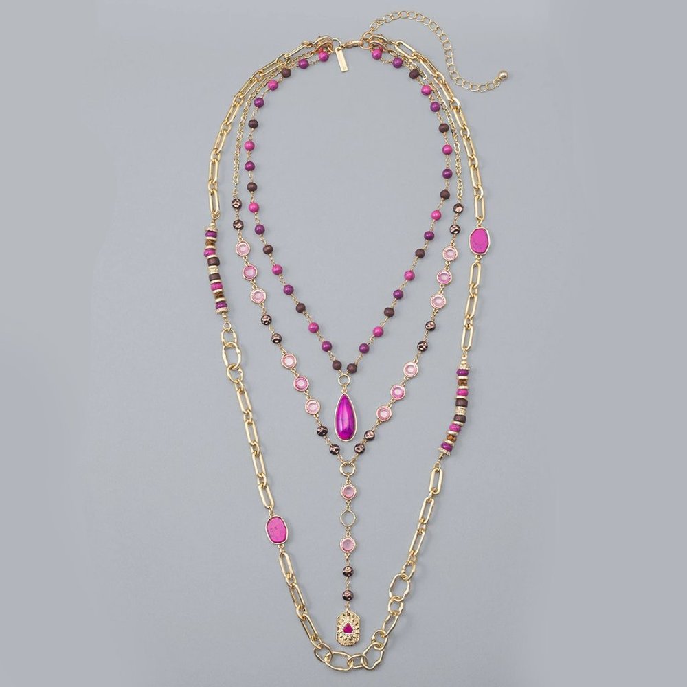 WHBM $110 3-in-1 CONVERTIBLE ORCHID-COLORED MULTI-ROW NECKLACE Magenta Pink